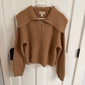 Brown Nordstrom Open Edit Ribbed Half-Zip Sweater
